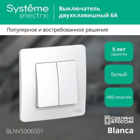 Blanca Белый С/У Выключатель 2-клавишный, 6А, 250В | BLNVS006501 | SE — фото
