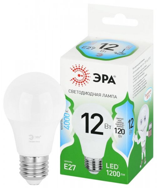 Лампа светодиодная  GREEN LINE LED A60-12W-840-E27 GL E27 12 Вт груша яркий белый свет | Б0067107 | ЭРА — фото