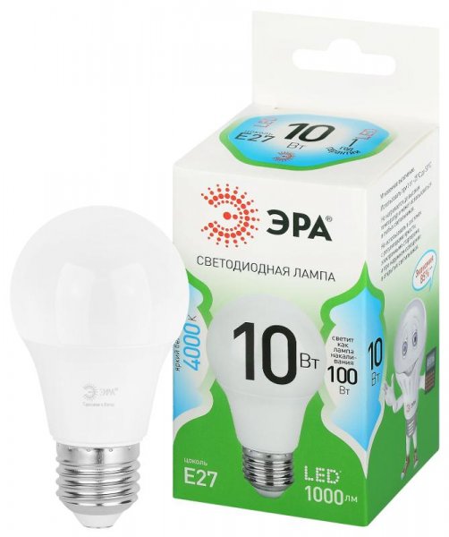 Лампа светодиодная  GREEN LINE LED A60-10W-840-E27 GL E27 10 Вт груша яркий белый свет | Б0067135 | ЭРА — фото