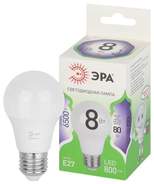 Лампа светодиодная  GREEN LINE LED A60-8W-865-E27 GL E27 8 Вт груша холодный свет | Б0067142 | ЭРА — фото