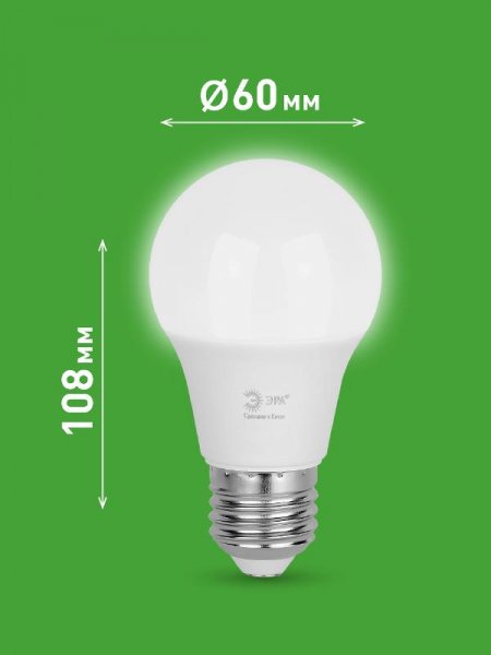 Лампа светодиодная  GREEN LINE LED A60-8W-840-E27 GL E27 8 Вт груша яркий белый свет | Б0067139 | ЭРА — фото
