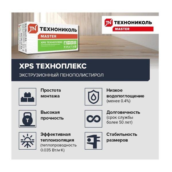 ТЕХНОНИКОЛЬ Техноплекс Экструдированный пенополистирол Г4 1180х580х100мм (2,7376м2=0,27376м3) (4шт) — фото