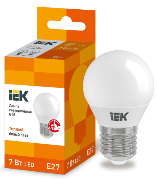 Лампа светодиодная LED 7Вт Е27 220В 3000К G45 шар | LLE-G45-7-230-30-E27 | IEK — фото
