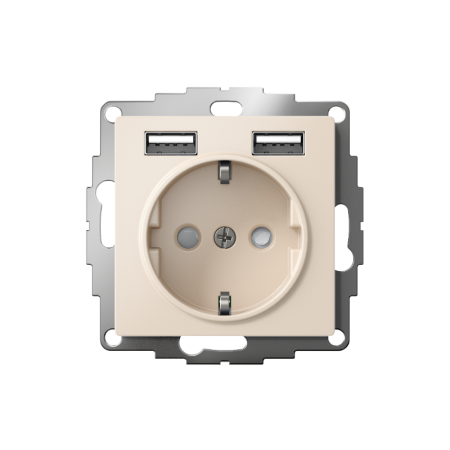 AtlasDesign Бежевый Розетка 16А c 2 USB A+A, 5В/2,4А, 2х5В/1,2А, механизм | ATN000230 | SE — фото