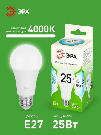 Лампа светодиодная  GREEN LINE LED A60-25W-840-E27 GL E27 25 Вт груша яркий белый свет | Б0067117 | ЭРА — фото
