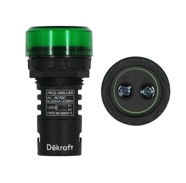 Лампа комм. ADDS 22 мм Цвет:ЗЕЛЕНЫЙ LED 220В ЛK-22 a | 25002DEK | DEKraft