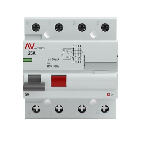 Выключатель дифференциальный (УЗО) DV 4п 25А 30мА тип AC AVERES | rccb-4-25-30-ac-av | EKF — фото
