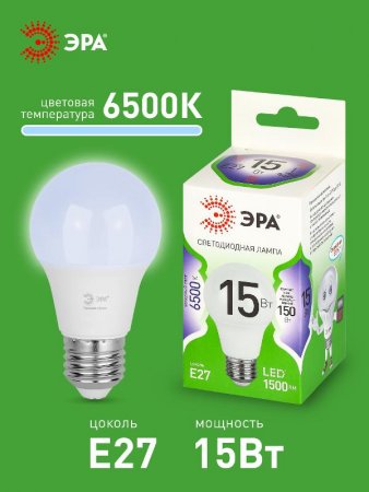 Лампа светодиодная  GREEN LINE LED A60-15W-865-E27 GL E27 15 Вт груша холодный свет | Б0067098 | ЭРА — фото