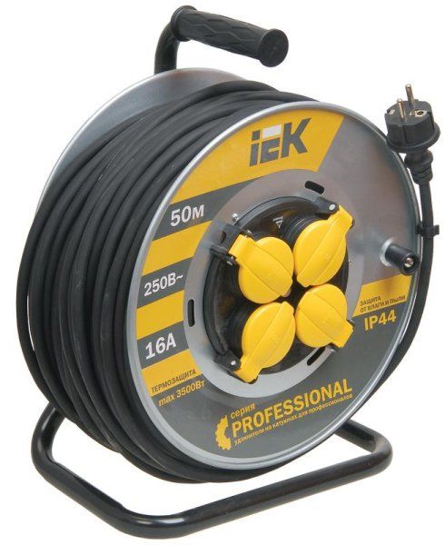 Катушка УК50 на мет с т/з 4 места 2Р+PЕ/50м КГ 3х2,5мм2 IP44 "Professional" | WKP17-16-04-50-44 | IEK