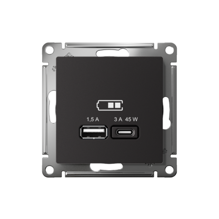 AtlasDesign Карбон USB Розетка A + тип-C 45W высокоскоростной заряд QC PD | ATN001029 | SE — фото