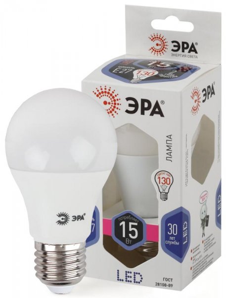 Лампа светодиодная LED 15Вт Е27 6000К smd A60-15W-860-E27 | Б0031396 | ЭРА — фото