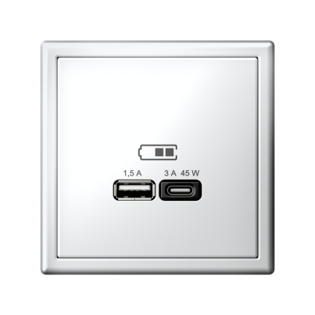 ArtGallery Белый Розетка USB A + тип-C 45Вт высокоскор.заряд. QC, PD, механизм | GAL000129 | SE — фото