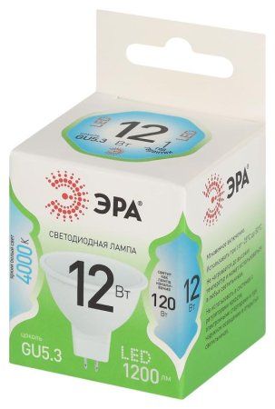 Лампа светодиодная  GREEN LINE LED MR16-12W-840-GU5.3 GL GU5.3 12 Вт софит яркий белый свет | Б0066989 | ЭРА — фото