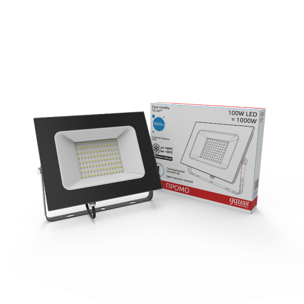 Прожектор светодиодный LED Elementary 100W 6600lm IP65 6500К черный ПРОМО 1/10 | 613100100P | Gauss — фото