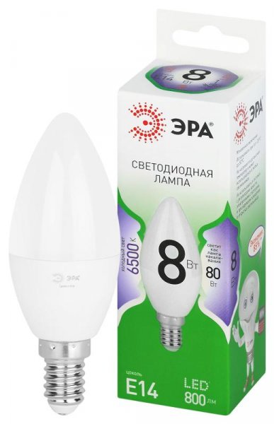 Лампа светодиодная  GREEN LINE LED B35-8W-865-E14 GL E14 8 Вт свеча холодный свет | Б0067101 | ЭРА — фото
