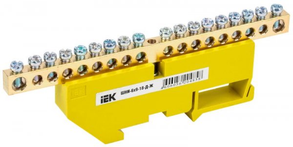 Шина PE "земля" на DIN-изоляторе ШНИ-6х9-18-Д-Ж | YNN10-69-18D-K05 | IEK