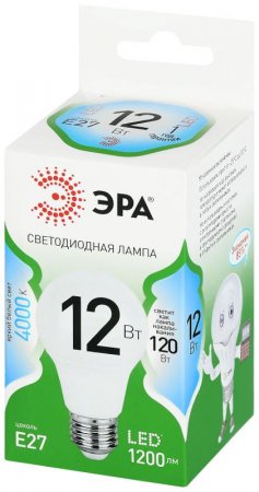 Лампа светодиодная  GREEN LINE LED A60-12W-840-E27 GL E27 12 Вт груша яркий белый свет | Б0067107 | ЭРА — фото