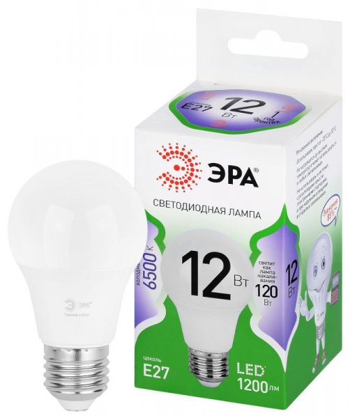 Лампа светодиодная  GREEN LINE LED A60-12W-865-E27 GL E27 12 Вт груша холодный свет | Б0067129 | ЭРА — фото