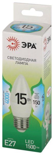 Лампа светодиодная  GREEN LINE LED B35-15W-840-E27 GL E27 15 Вт свеча яркий белый свет | Б0067115 | ЭРА — фото