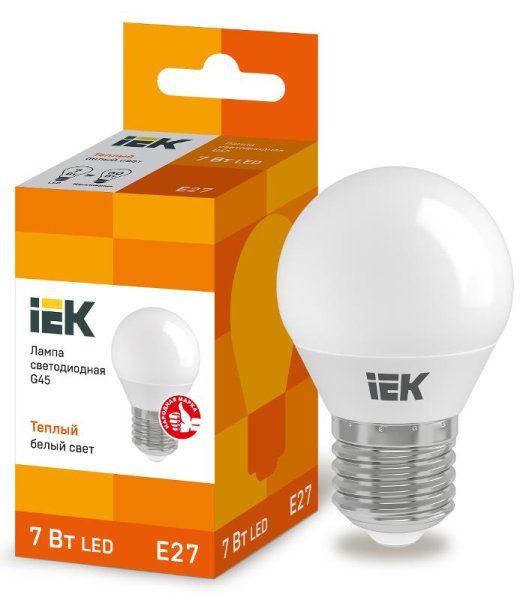 Лампа светодиодная LED 7Вт Е27 220В 3000К G45 шар | LLE-G45-7-230-30-E27 | IEK — фото