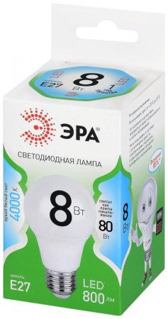 Лампа светодиодная  GREEN LINE LED A60-8W-840-E27 GL E27 8 Вт груша яркий белый свет | Б0067139 | ЭРА — фото
