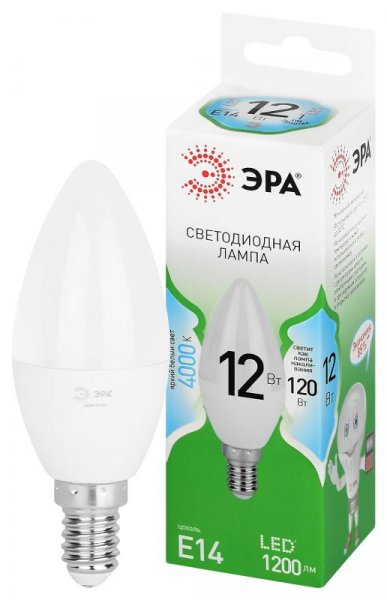 Лампа светодиодная GREEN LINE LED B35-12W-840-E14 GL E14 12 Вт свеча яркий белый свет | Б0067140 | ЭРА — фото