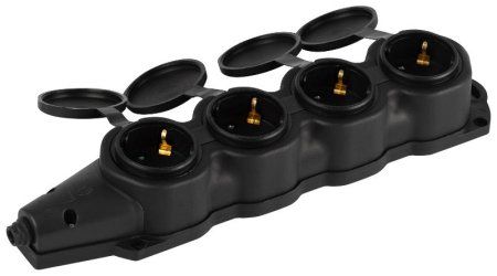 Колодка  KX-4e-B-IP44 каучуковая с заземлением 4 розетки 16A IP44 черная | Б0068394 | ЭРА — фото