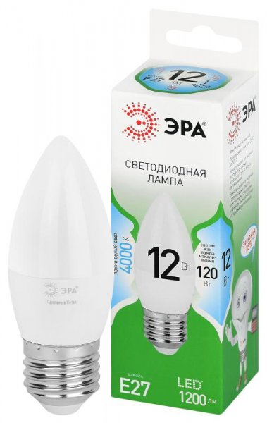 Лампа светодиодная GREEN LINE LED B35-12W-840-E27 GL E27 12 Вт свеча яркий белый свет | Б0067141 | ЭРА — фото