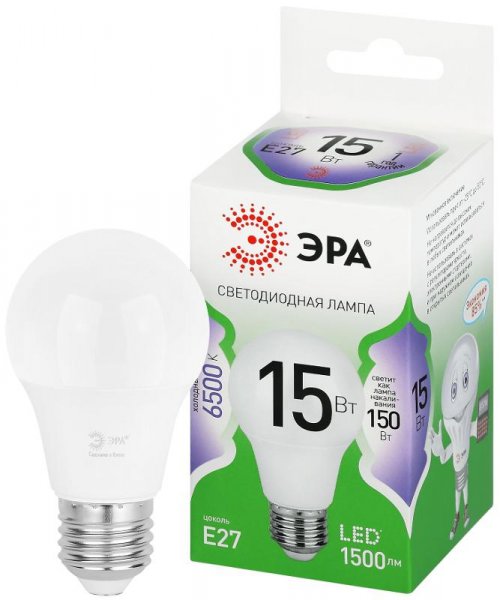 Лампа светодиодная  GREEN LINE LED A60-15W-865-E27 GL E27 15 Вт груша холодный свет | Б0067098 | ЭРА — фото