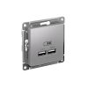 AtlasDesign Алюминий Розетка USB, 5В, 1 порт x 2,1 А, 2 порта х 1,05 А,механизм | ATN000333 | SE — фото
