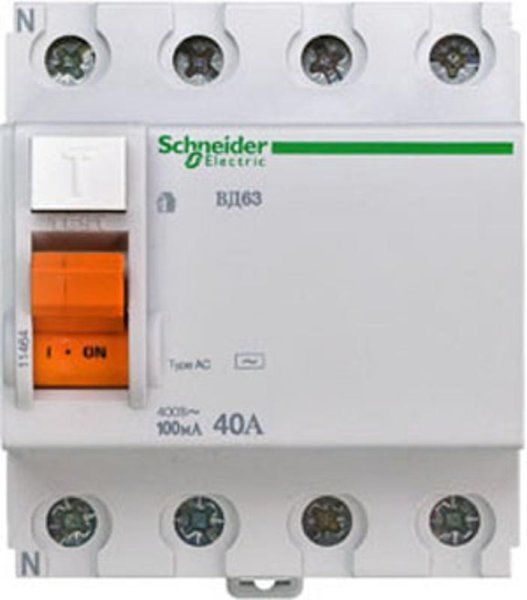 Выключатель дифференциальный (УЗО) ВД63 4п 40А 100мА тип AC | 11464 | Schneider Electric — фото