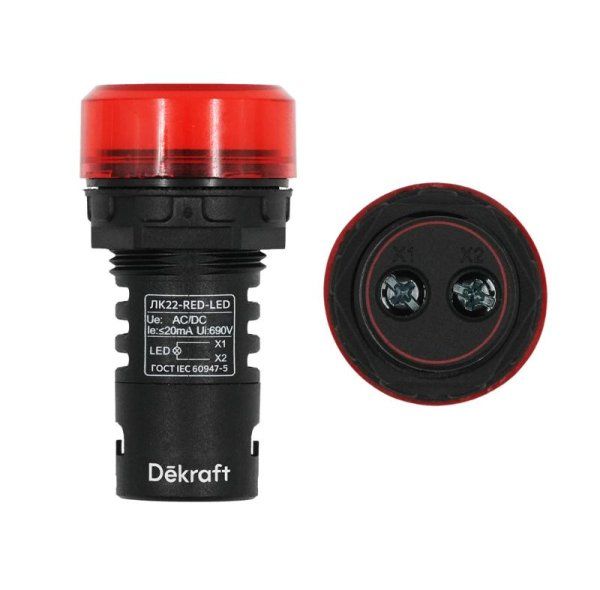 Лампа комм. ADDS 22 мм LED кр. 220В AC/DC ЛK-22  | 25119DEK | DEKraft